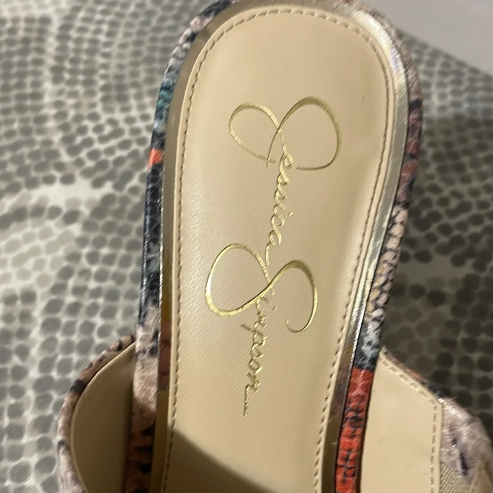 Jessica Simpson 3 inch wooden wedge with snakeskin print. Size 9. Multi-color. - Picture 5 of 7
